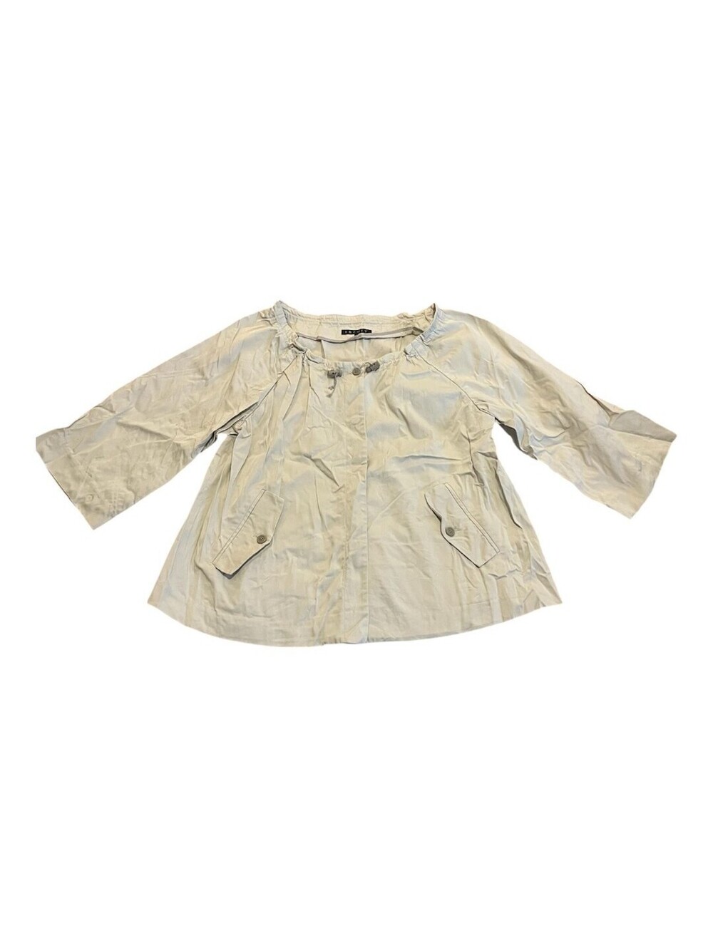 Theory Jacket L Cotton Stretch 3/4 Sleeve Button Pocket Beige Made in USA
